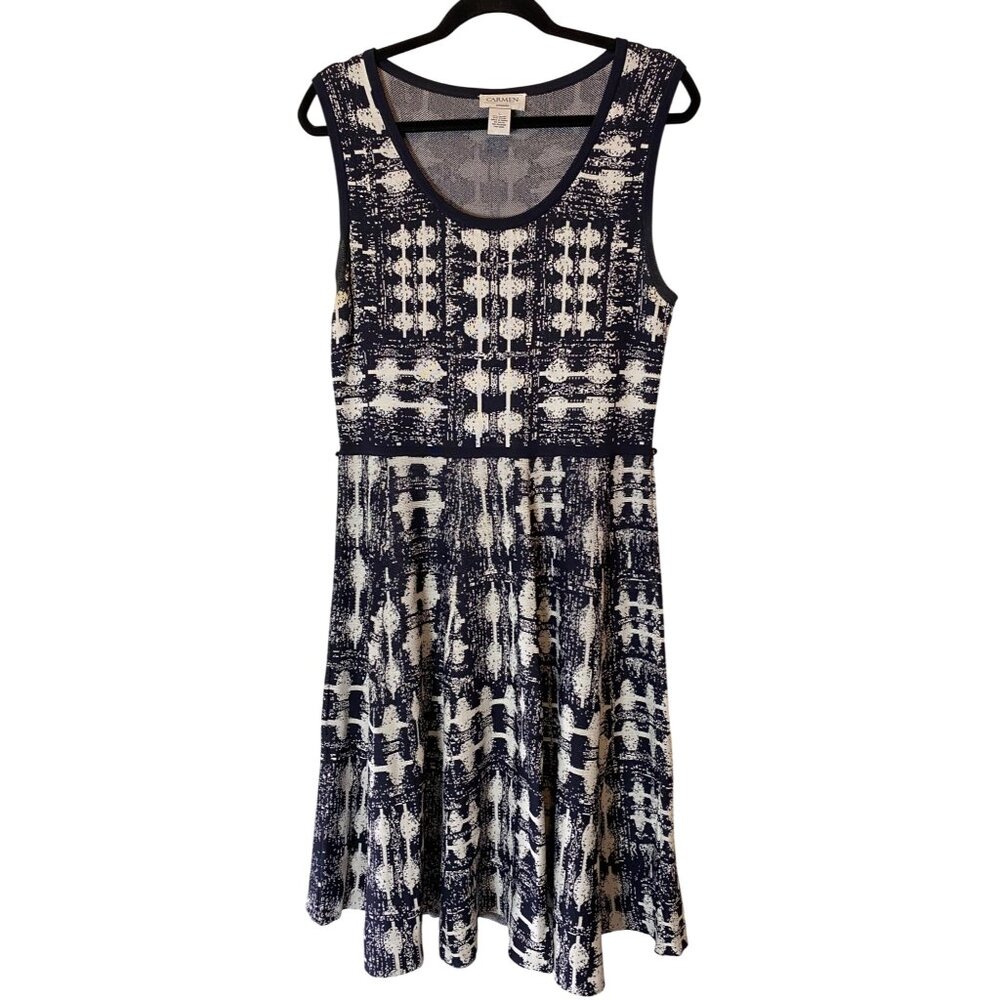 Carmen Marc Valvo Navy & White Sleeveless Dress Large